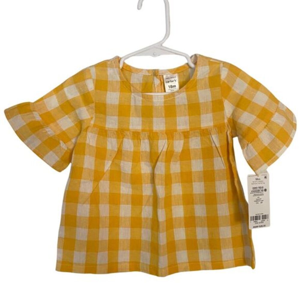 Carter's | 18m NWT Yellow/White Gingham Linen Blend Short Sleeve for Toddlers